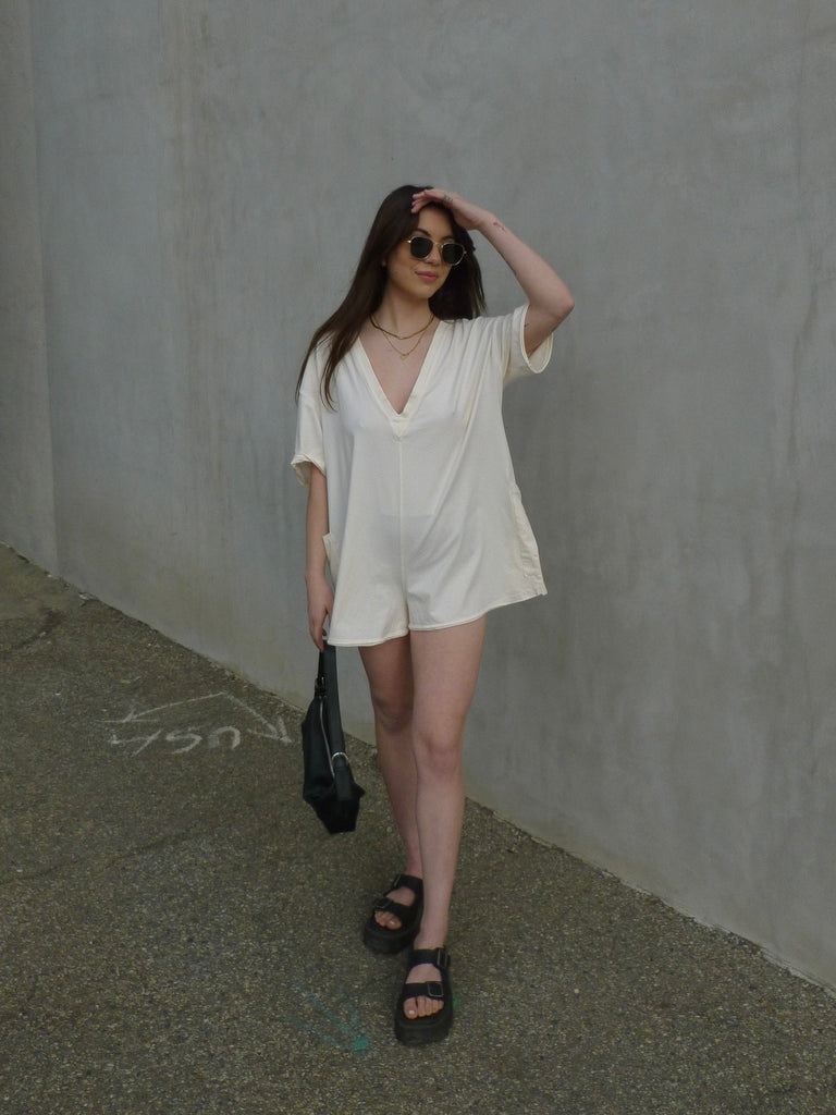 Hot Shot Tee Romper in Beached Clay by FREE PEOPLE