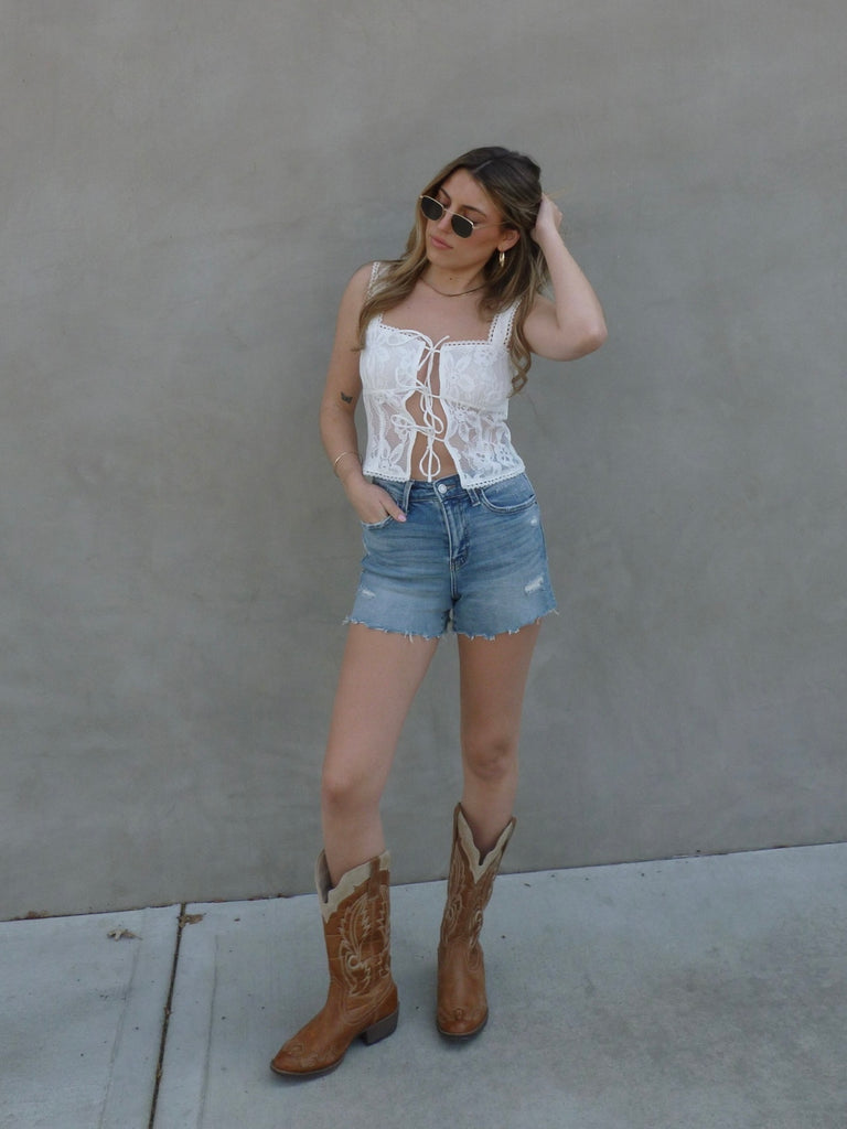 Delia Lace Tie Top in White