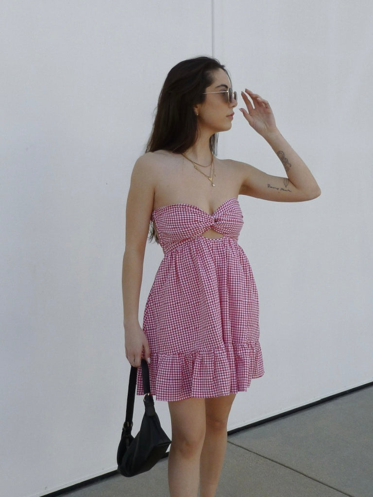 Darla Gingham Strapless Dress