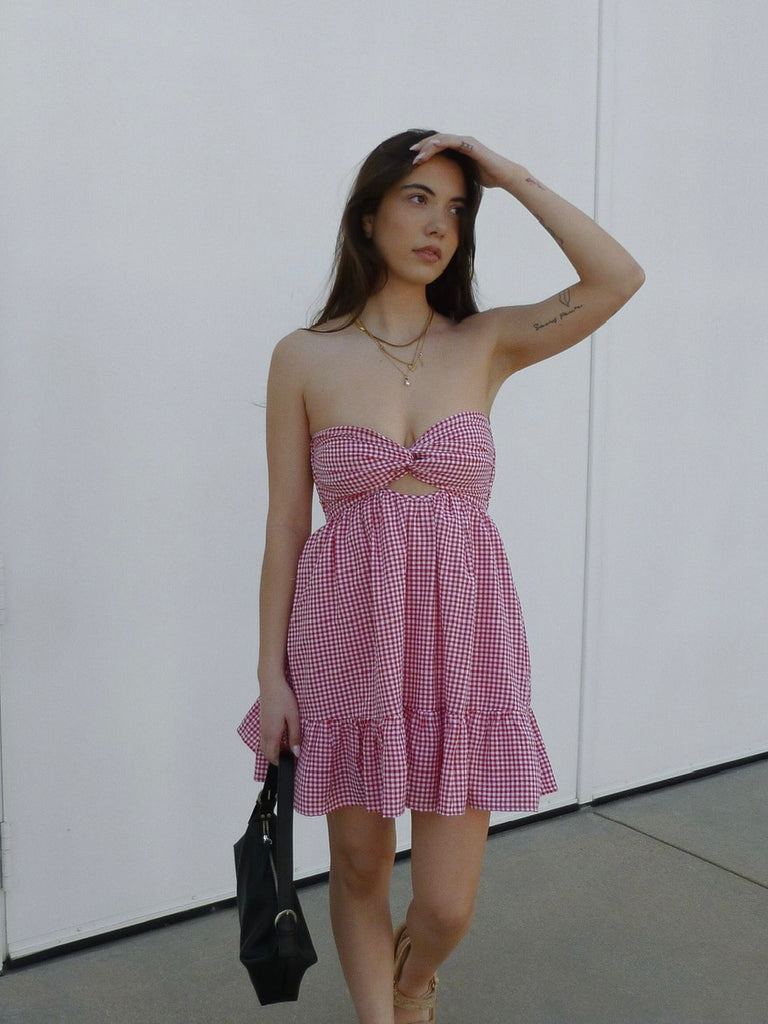 Darla Gingham Strapless Dress