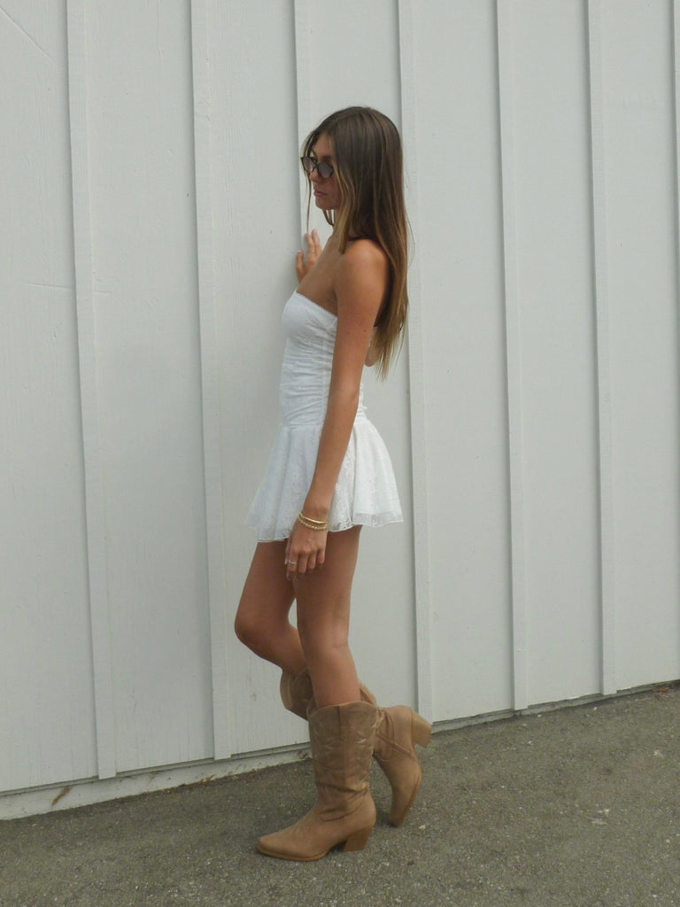 Francesca Strapless Lace Dress in White