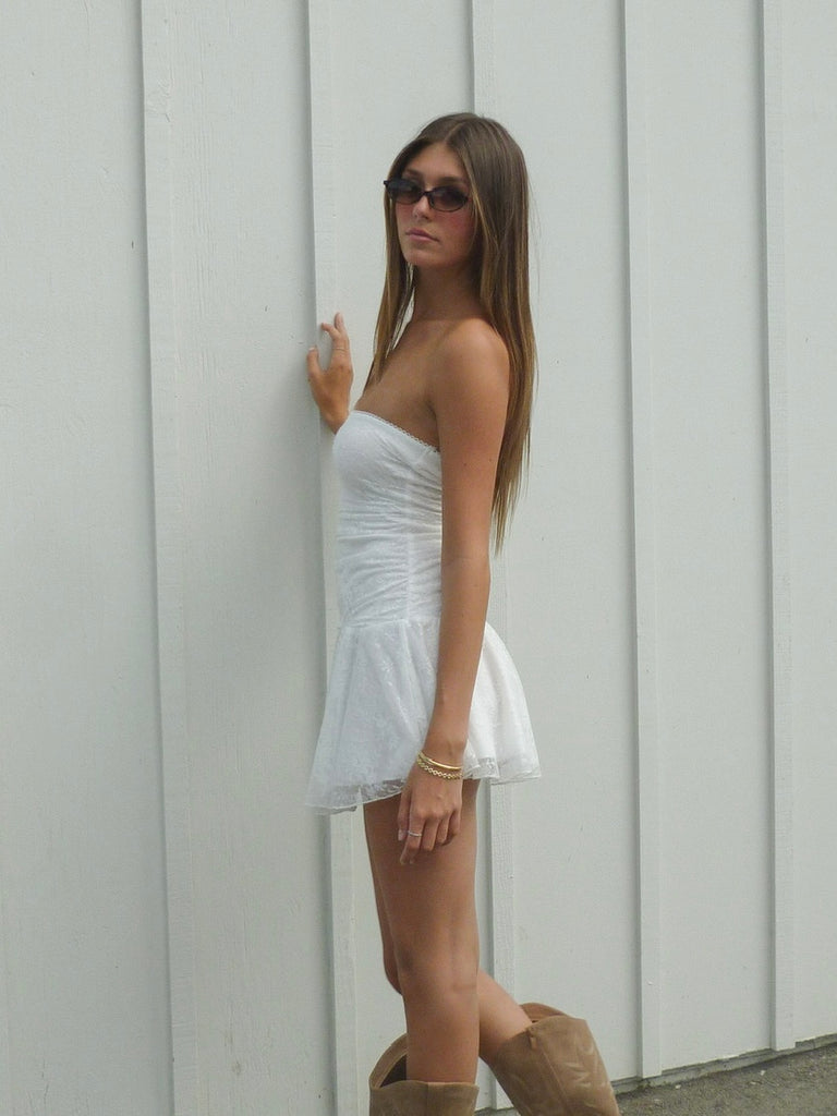 Francesca Strapless Lace Dress in White