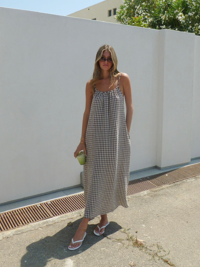 Check on it Maxi Dress in Chocolate Gingham