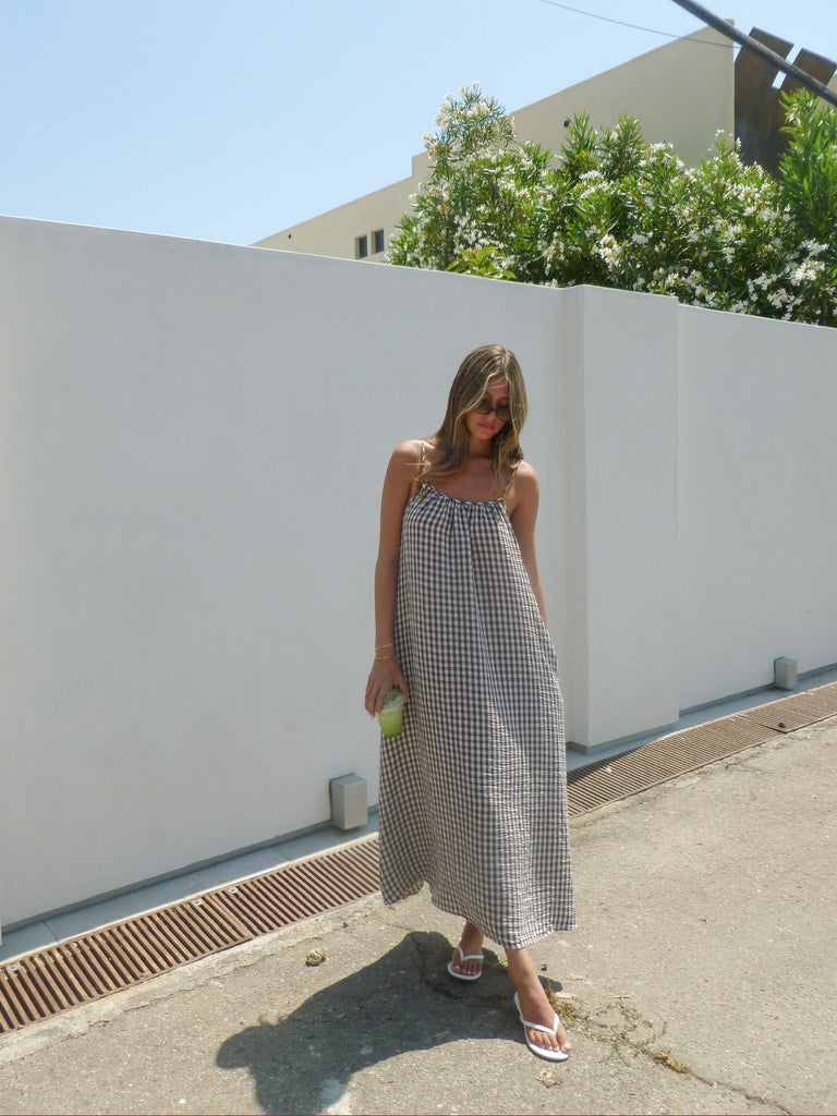 Check on it Maxi Dress in Chocolate Gingham