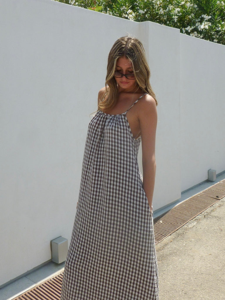 Check on it Maxi Dress in Chocolate Gingham