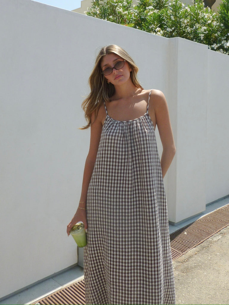 Check on it Maxi Dress in Chocolate Gingham