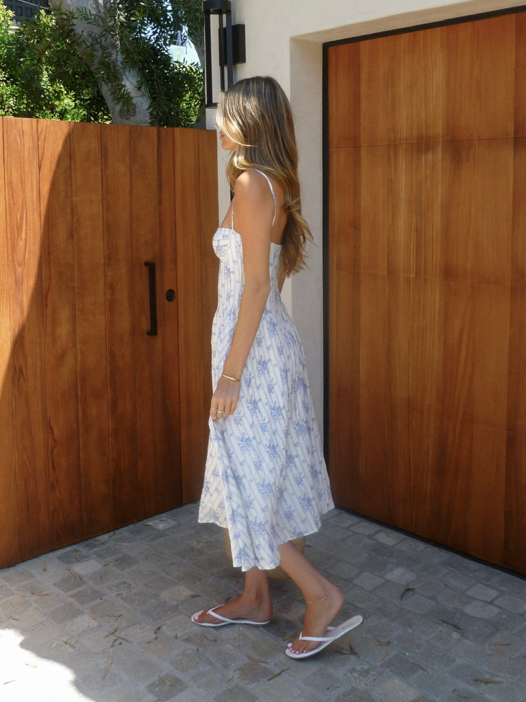 Fran Floral Print Midi Dress in Bluebell