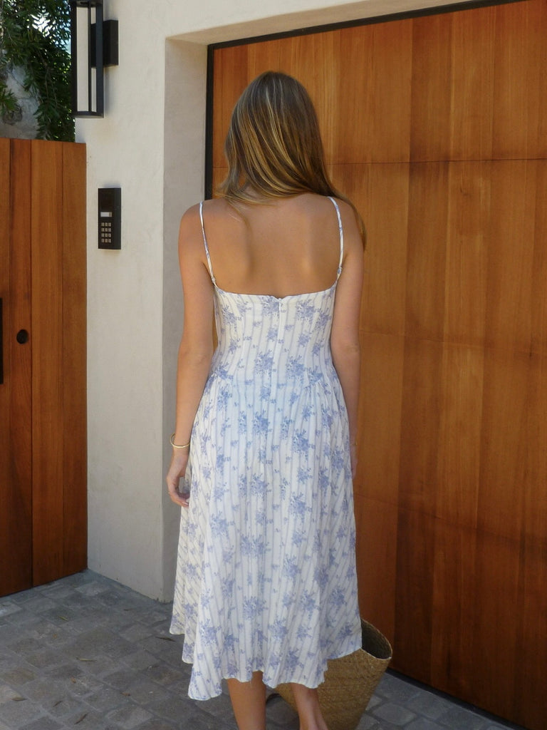 Fran Floral Print Midi Dress in Bluebell