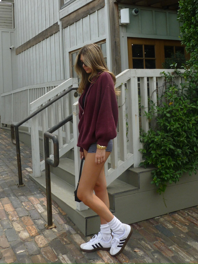 Liam Zip Up Sweater in Burgundy