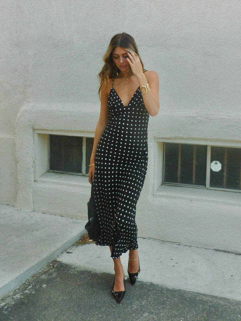 Bronte Polka Dot Maxi Dress with Scarf
