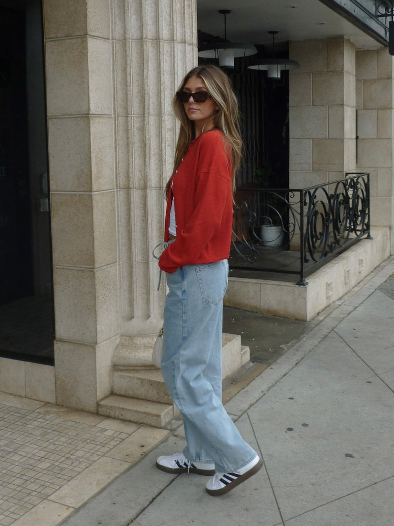 Ashton Button Down Cardigan in Red