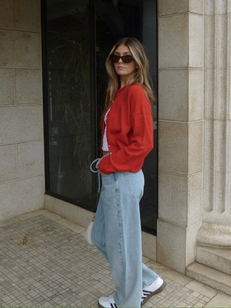 Ashton Button Down Cardigan in Red
