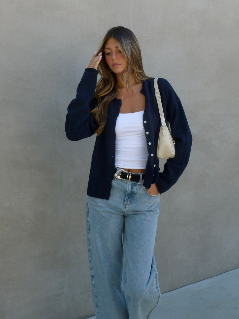 Ashton Button Down Cardigan in Navy