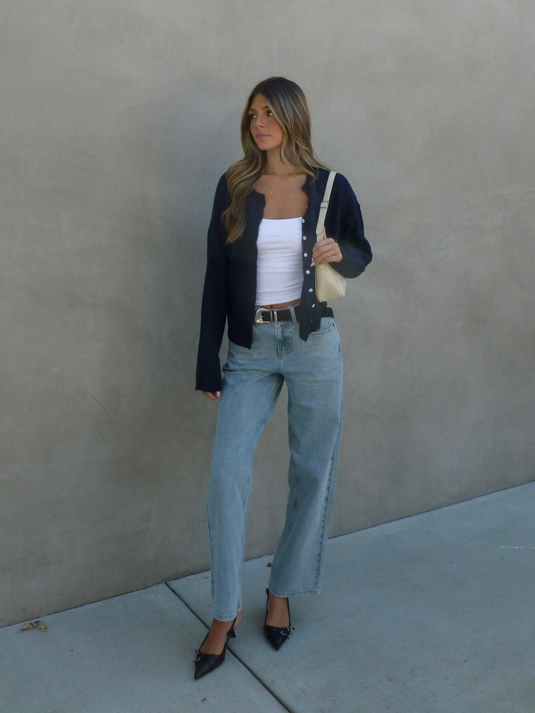 Ashton Button Down Cardigan in Navy