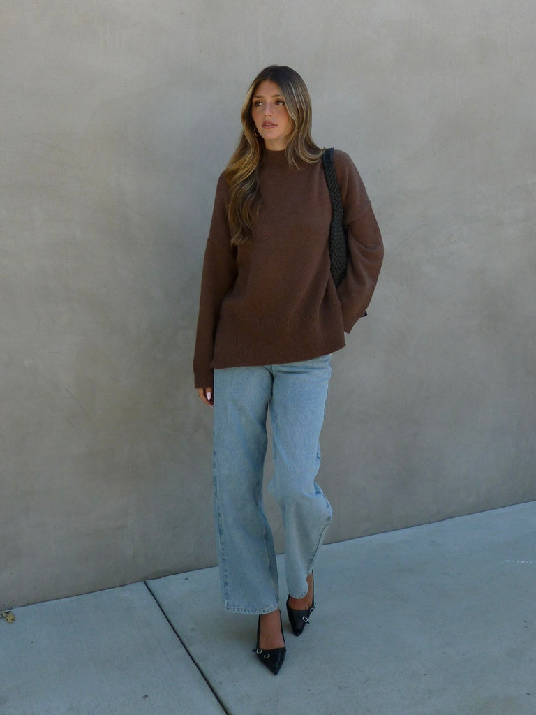 Brendan Mock Neck Sweater in Brown