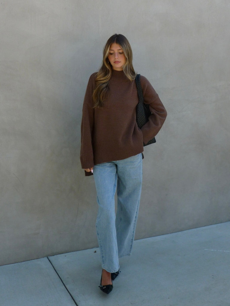Brendan Mock Neck Sweater in Brown