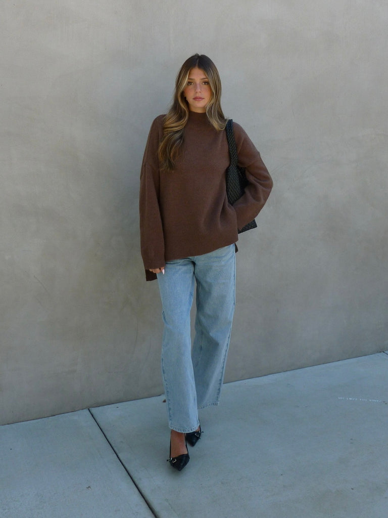 Brendan Mock Neck Sweater in Brown
