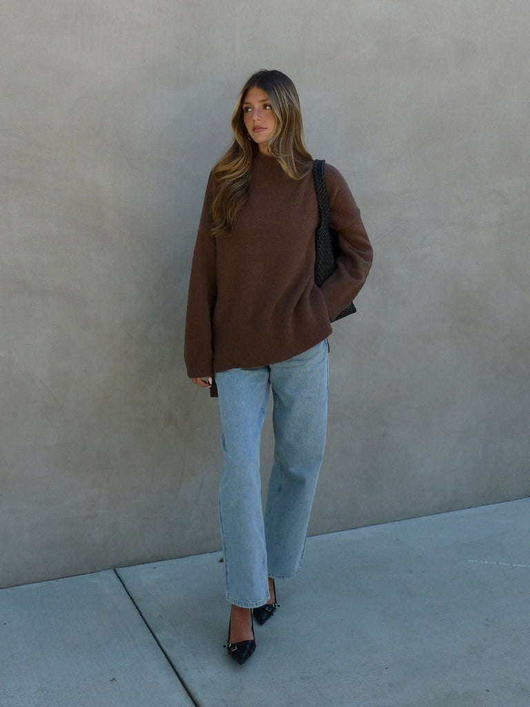 Brendan Mock Neck Sweater in Brown
