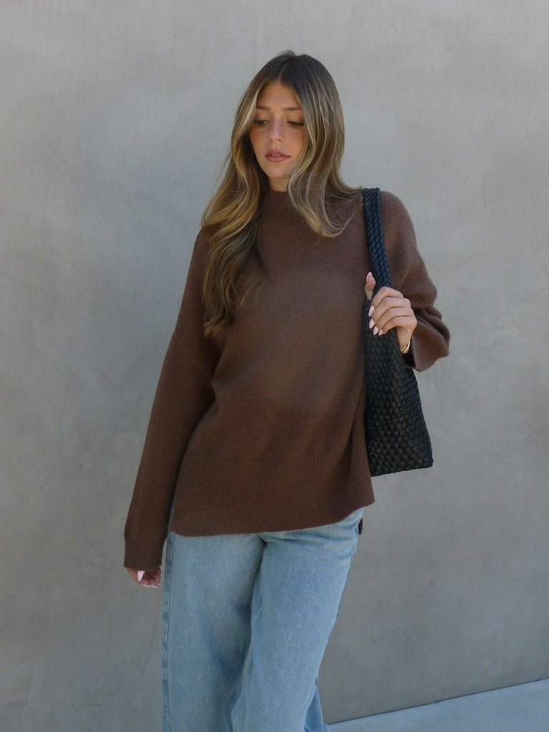 Brendan Mock Neck Sweater in Brown