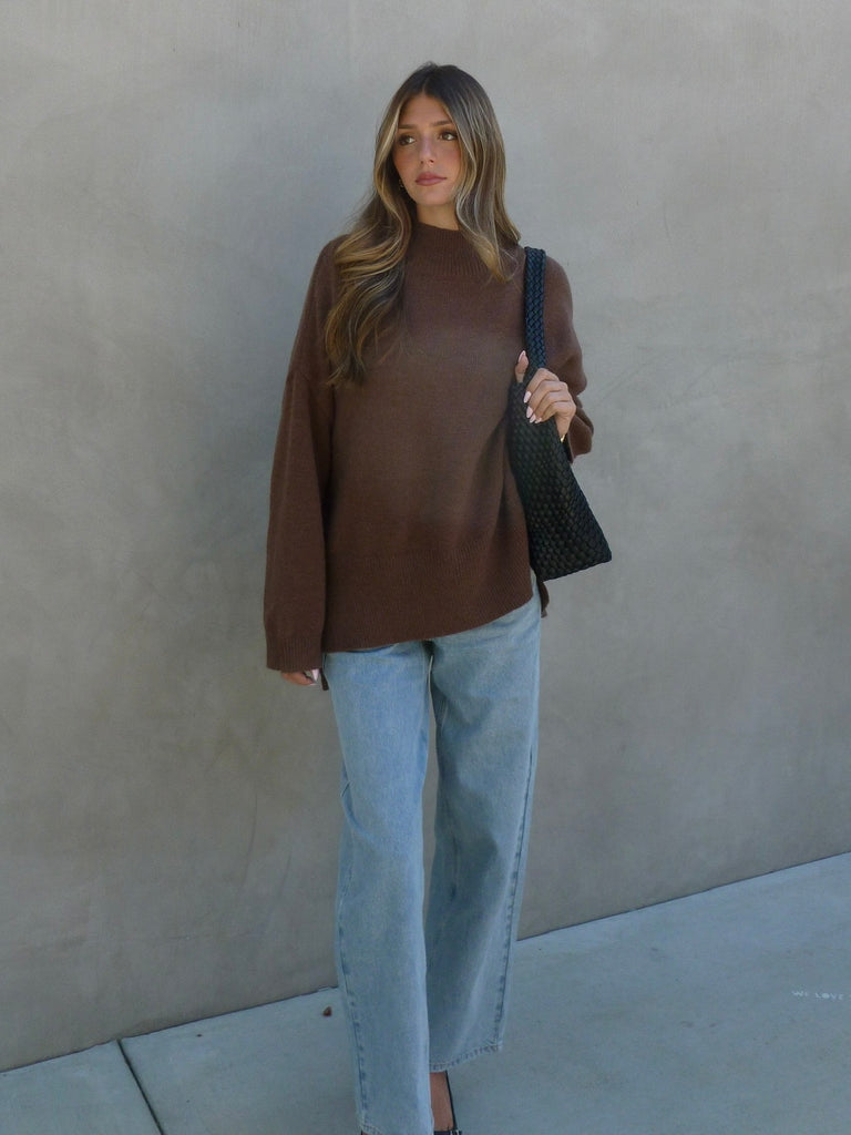 Brendan Mock Neck Sweater in Brown