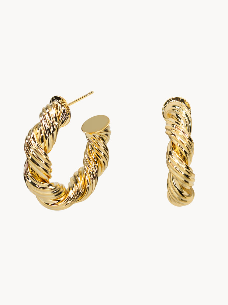 14K Gold Twisted Croissant Hoops