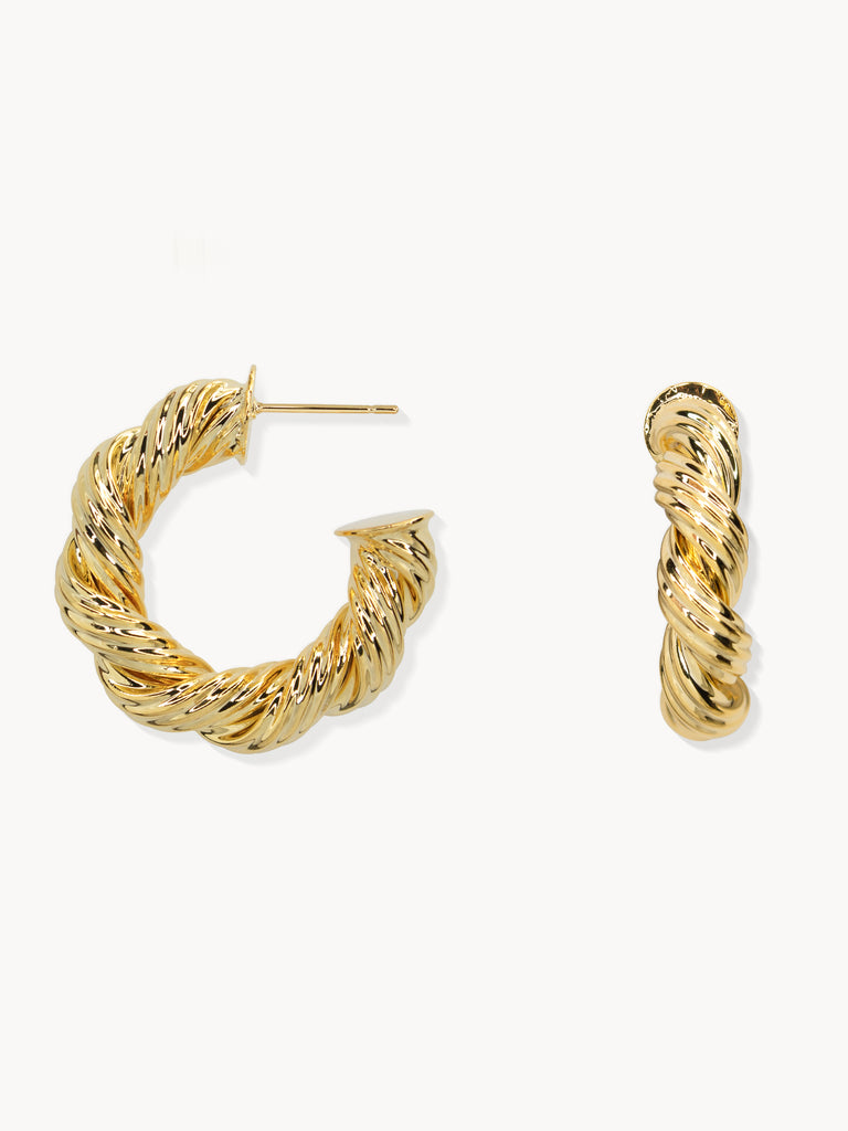 14K Gold Twisted Croissant Hoops