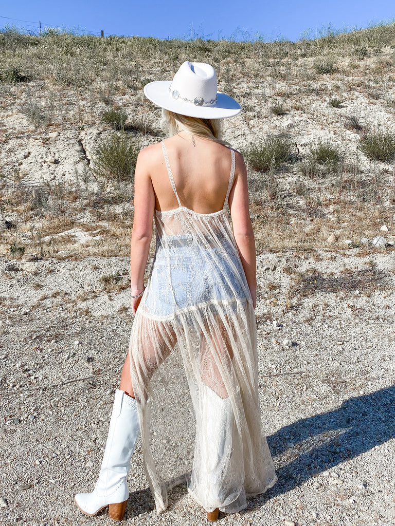 Joelle Lace Maxi Dress in Nude