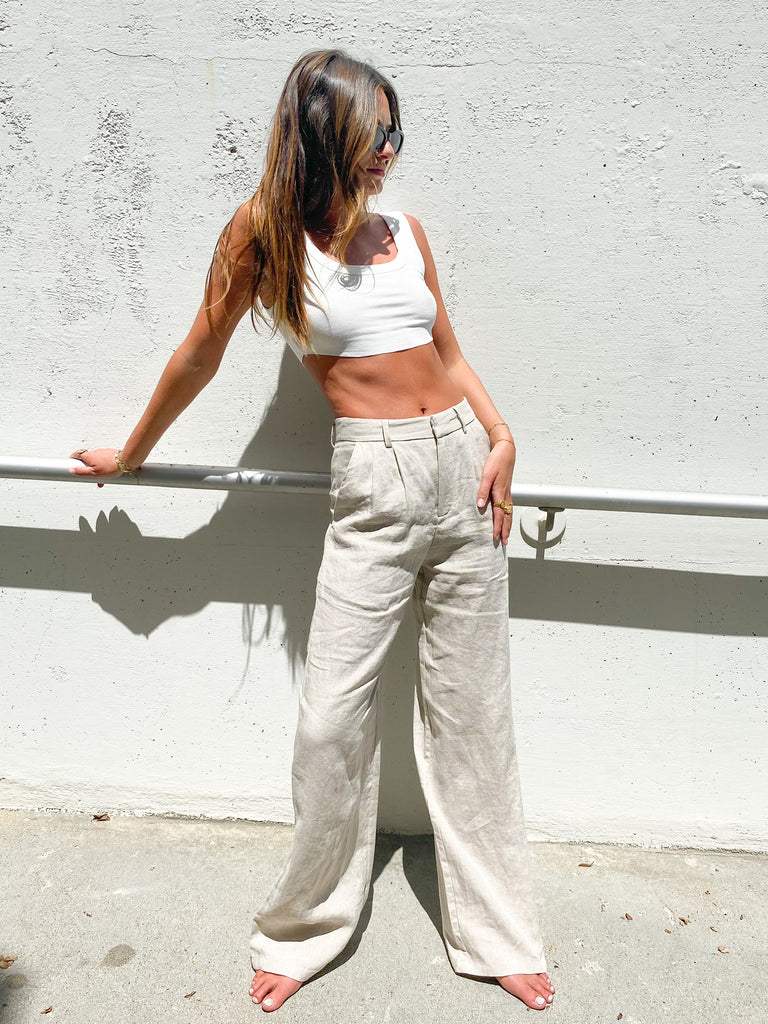 In the Buff Crop Tank in White