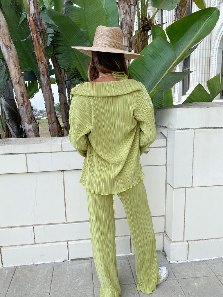 Plisse Button Down in Matcha