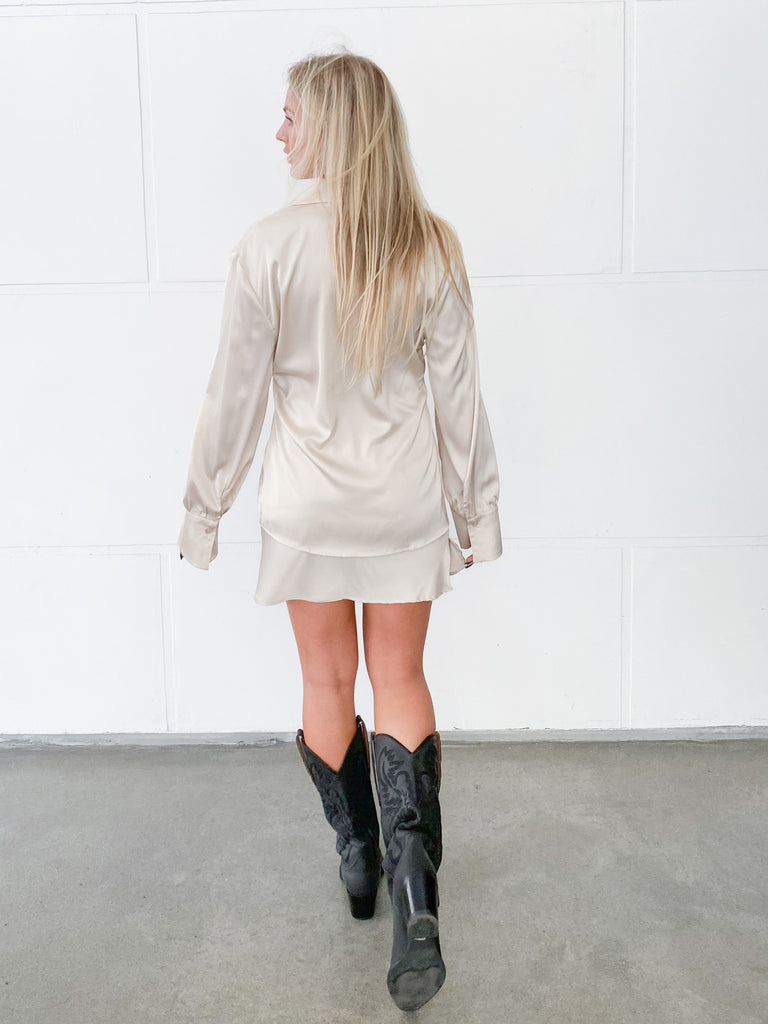 City Slick Long Sleeve Top in Champagne