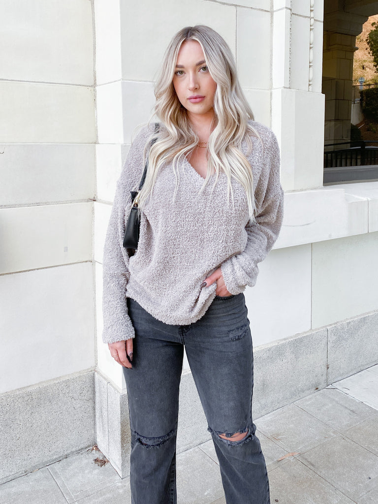 Plush Pullover in Heather Taupe