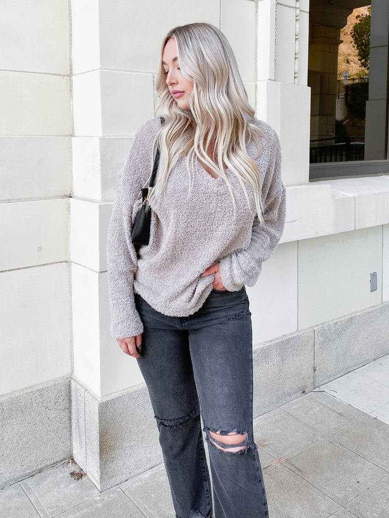 Plush Pullover in Heather Taupe