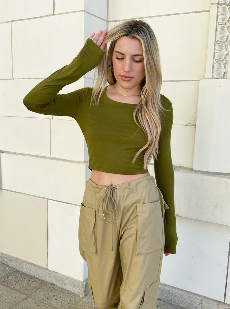 Mason Long Sleeve Crop Top in Olive
