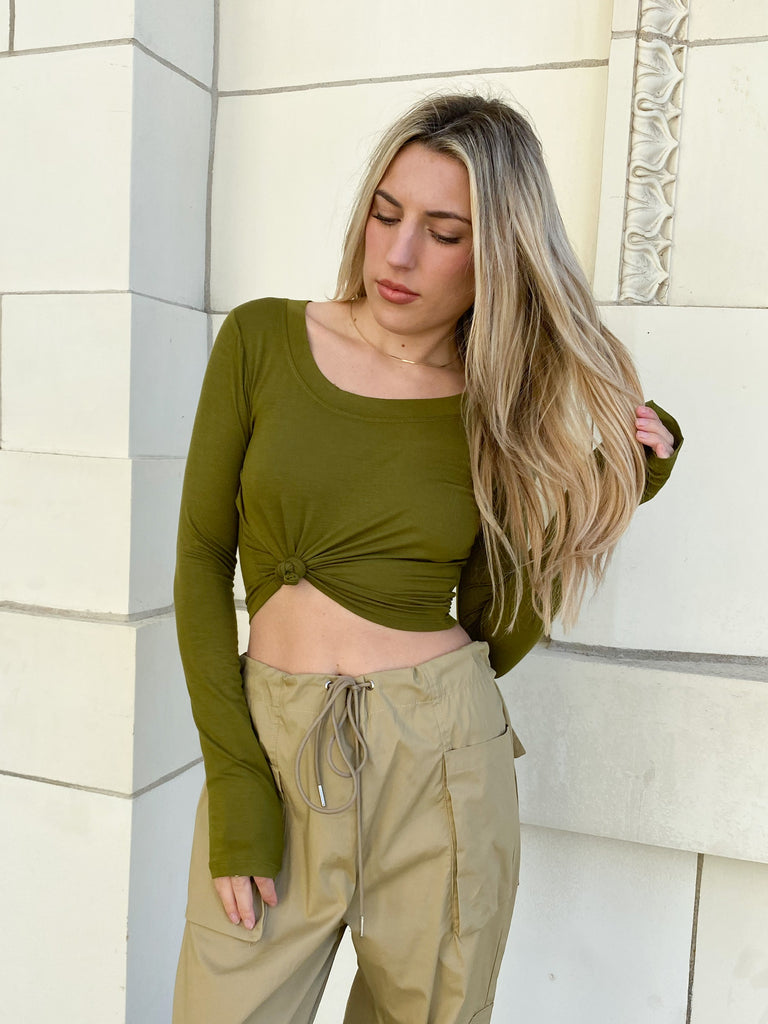 Mason Long Sleeve Crop Top in Olive