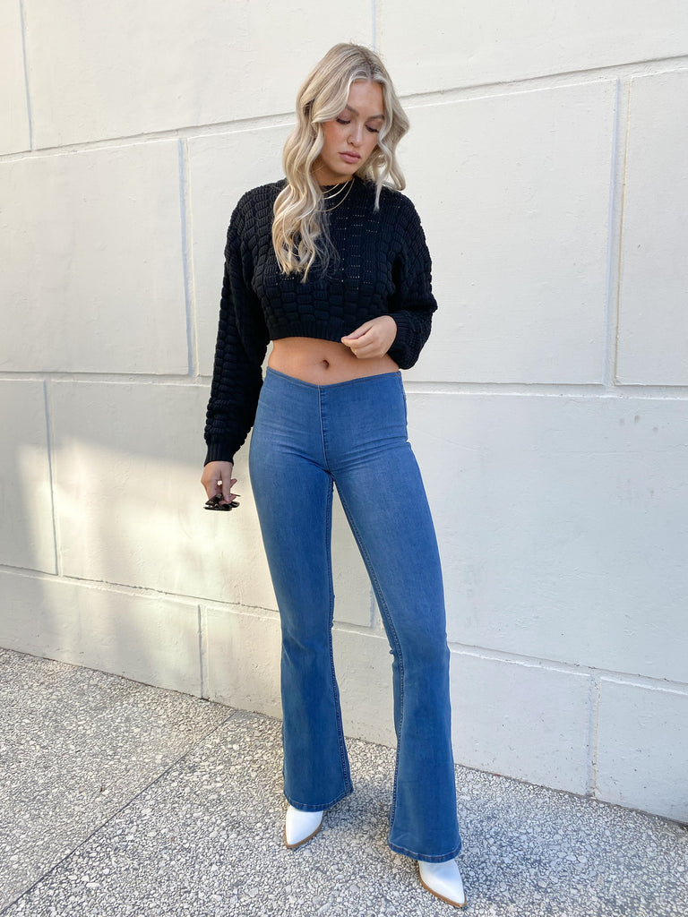 Penny Pull On Flare Jeans in Echo Blue by FREE PEOPLE