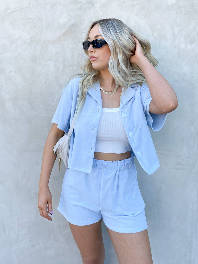 The Commons Terry Shorts in Baby Blue