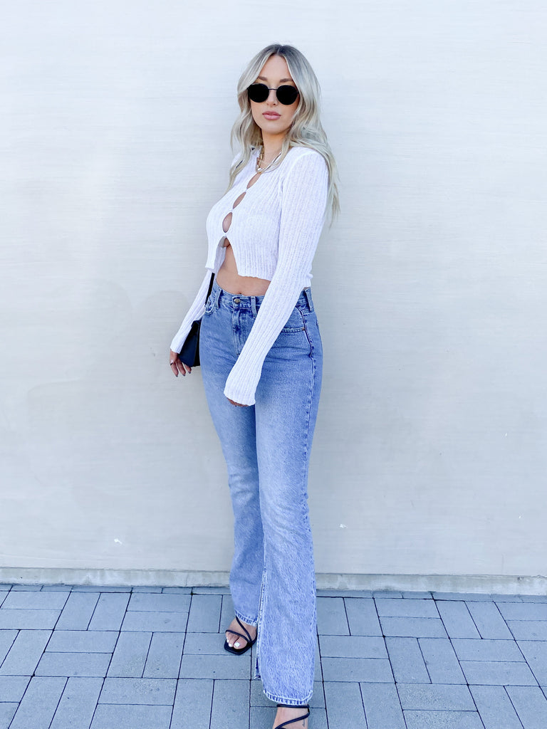 Front + Center Knit Top in White