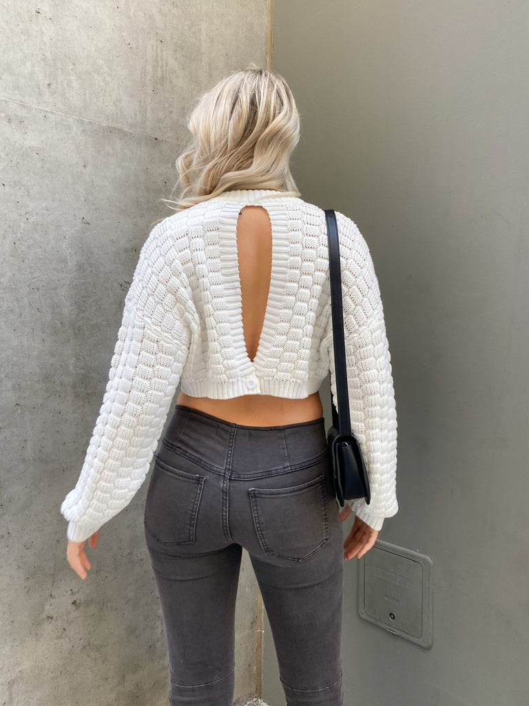 Logan Cropped Sweater in White