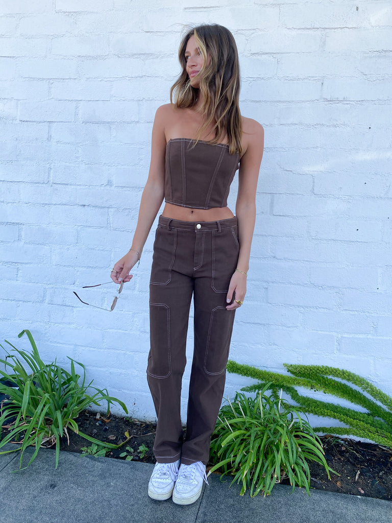 Stitched Out Bustier Top in Espresso