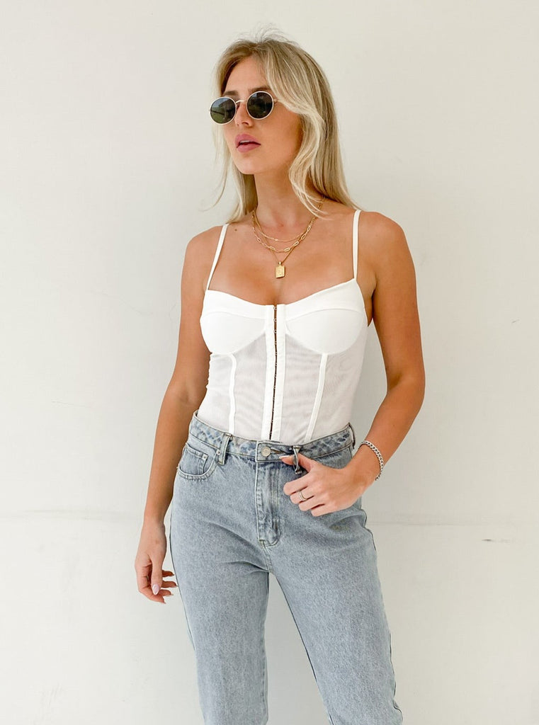 Night Rhythm Corset Bodysuit in Ivory by FREE PEOPLE