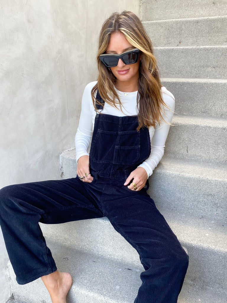 Ziggy Cord Overall in Black by FREE PEOPLE