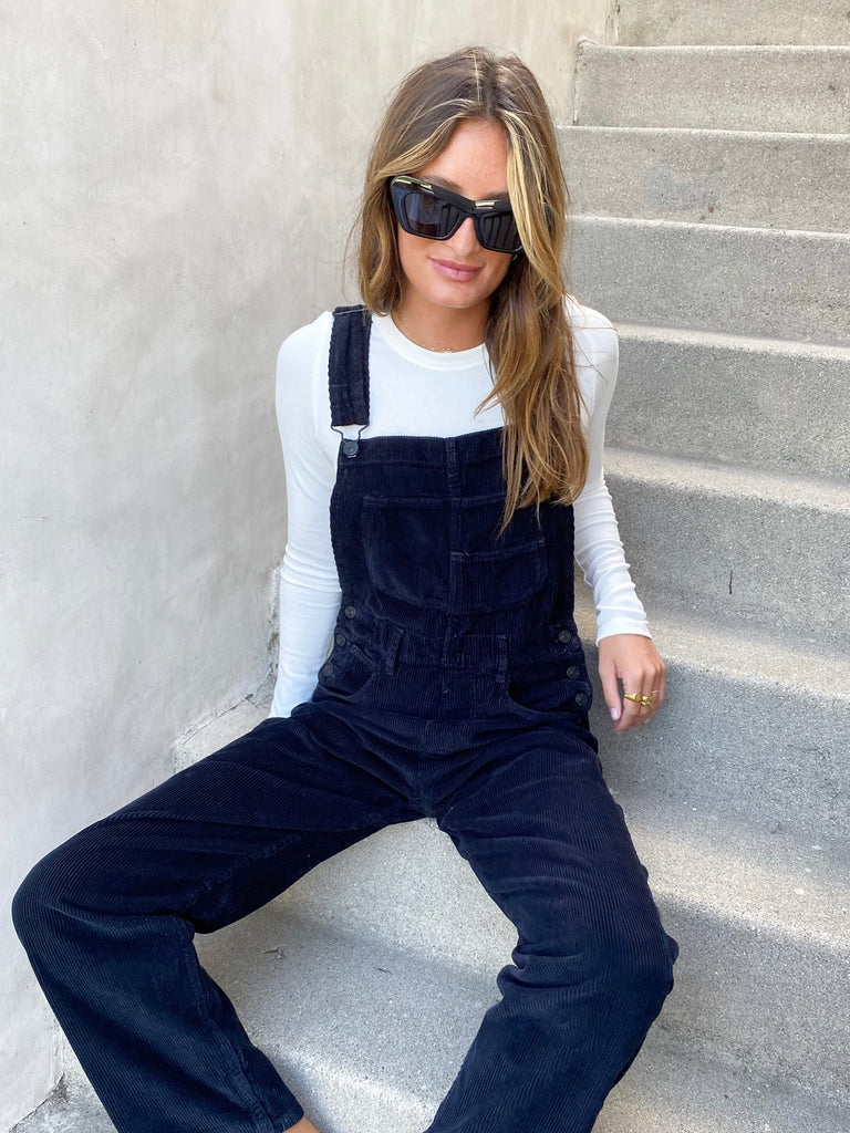 Ziggy Cord Overall in Black by FREE PEOPLE