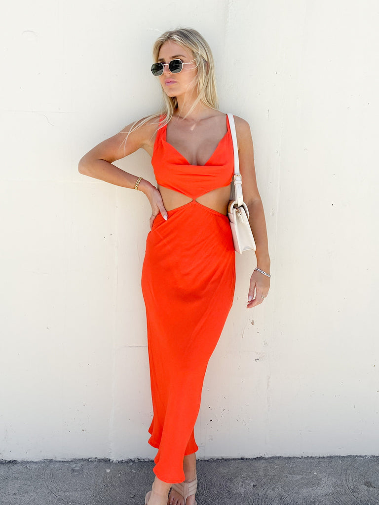Ravage Midi Dress in Sunset Orange