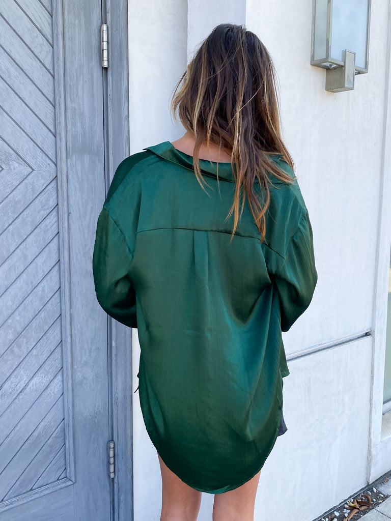 One Call Away Button Down Set in Dark Green