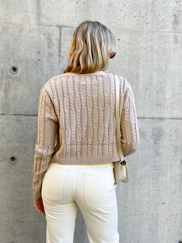 Sutherland Cable Knit Cardigan in Taupe