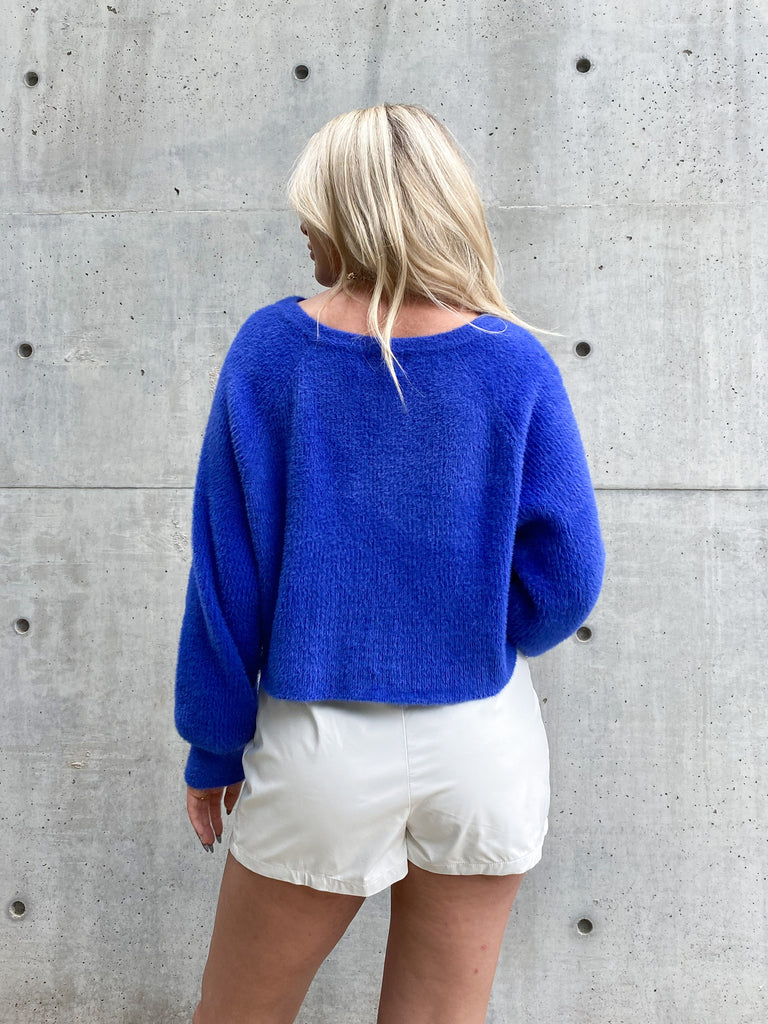 Feels Like Fall Cropper Sweater in Blue