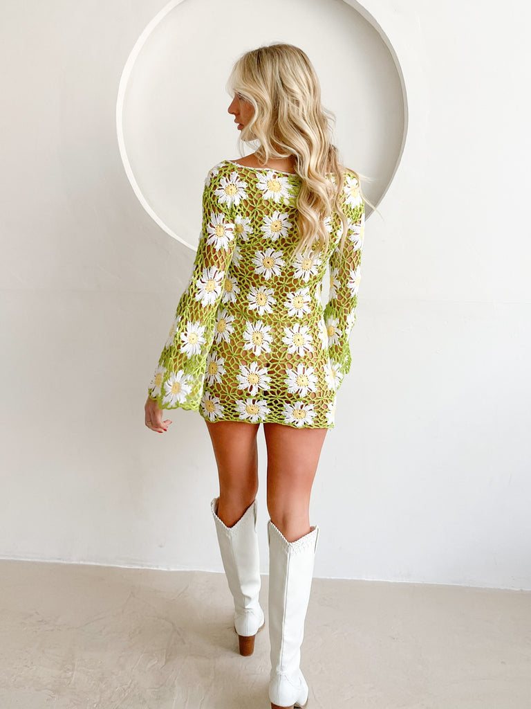 Dazed Crochet Dress in Lime