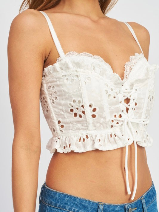 Charlise Eyelet Bustier Top in White