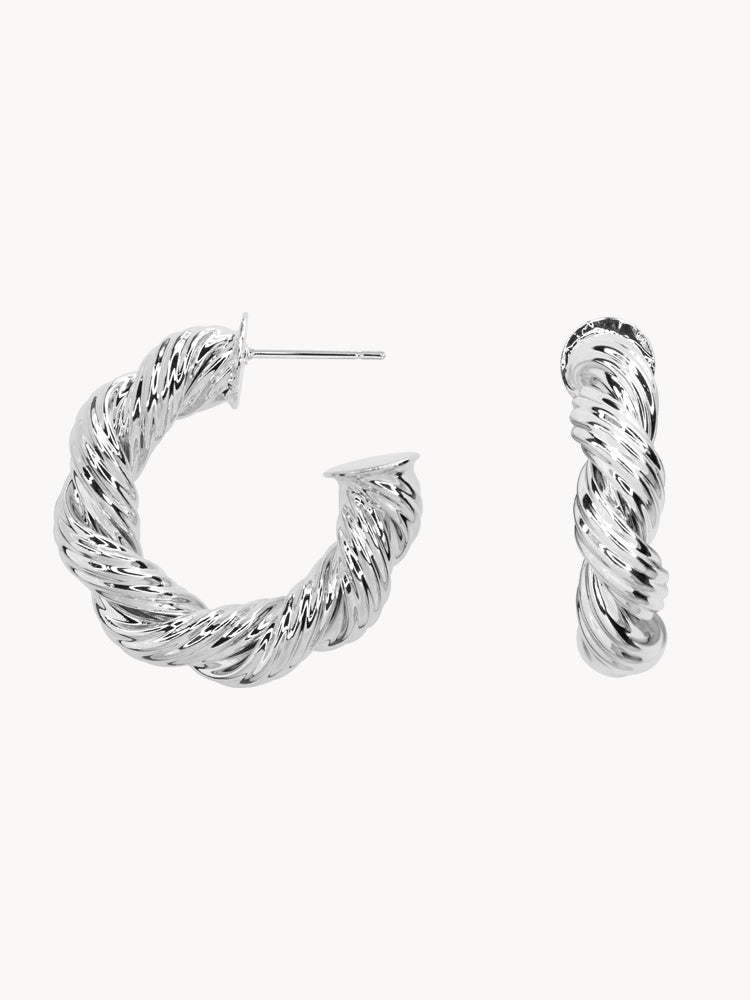 Sterling Silver Twisted Croissant Hoops