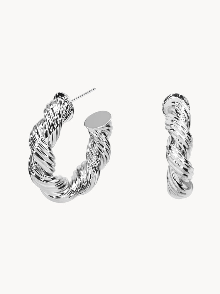 Sterling Silver Twisted Croissant Hoops